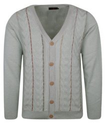 Kardigan, Beżowy, Wzór Geometryczny, Sweter Zapinany na Guziki, Elegancki -KINGS- Męski. Brązowe swetry rozpinane Kings, m, bez wzorów, z bawełny, bez kołnierzyka, bez ramiączek. Za 199.00 zł.