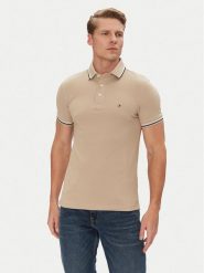 Tommy Hilfiger Polo Seasonal MW0MW39993 Beżowy Slim Fit. Brązowe koszulki polo Tommy Hilfiger, m, bez wzorów, z bawełny, bez kołnierzyka, bez ramiączek. Za 259.99 zł.