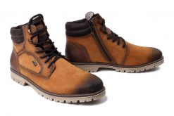 RIEKER TEX F3622-68 yellow, trzewiki męskie. Brązowe botki sznurowane Rieker, bez wzorów, bez obcasa, bez zapięcia. Za 436.01 zł.
