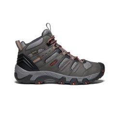KEEN Buty trekkingowe męskie Koven Mid Wp magnet/fired brick r.42.5. Czerwone buty turystyczne Keen, bez wzorów, z gumy, bez zapięcia, outdoorowe. Za 306.50 zł.