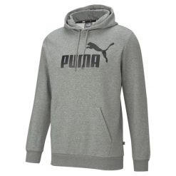 Męska bluza z kapturem z dużym logo Essentials PUMA Medium Gray Heather. Szare bluzy z kapturem Puma, l, bez wzorów, z bawełny, z kapturem. Za 179.00 zł.