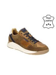Bullboxer Skórzane sneakersy w kolorze jasnobrązowo-granatowym rozmiar: 42. Brązowe buty sportowe casual Bullboxer, bez wzorów, ze skóry, bez zapięcia. Za 333.81 zł.