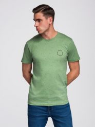 Męski bawełniany t-shirt z nadrukiem i okrągłym dekoltem – zielony V4 - Rozmiar: L. Zielone t-shirty Ombre Clothing, l, bez wzorów, z bawełny, bez kołnierzyka, bez ramiączek. W wyprzedaży za 34.99 zł.