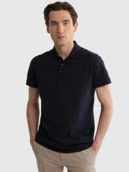 Koszulka męska polo granatowa Markolinos 403. Niebieskie koszulki polo BIG STAR, l, bez wzorów, z bawełny, bez kołnierzyka, bez ramiączek. Za 139.99 zł.