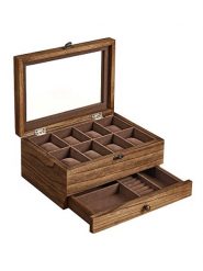 SONGMICS Szkatułka w kolorze brązowym na zegarki - 27 x 13 x 20 cm rozmiar: onesize. Brązowe zegarki Songmics, szklane. Za 90.95 zł.