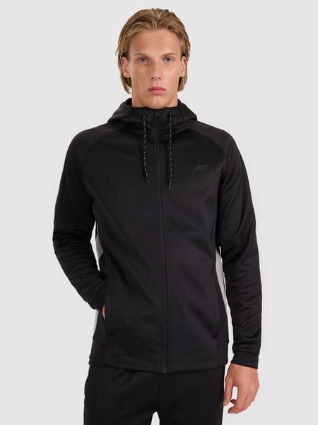 4F Bluza treningowa regular szybkoschnąca męska - czarna S. Czarne bluzy z kapturem 4F, m, bez wzorów, z dzianiny, z kapturem. Za 199.99 zł.