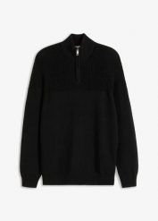 Sweter ze stójką o kroju regular fit. Czarne swetry nierozpinane bonprix, m, bez wzorów, bez kołnierzyka, bez ramiączek. Za 127.99 zł.