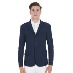 Kurtka jeździecka na zawody z boczną kieszenią na zamek Equestro. Niebieskie kurtki EQUESTRO, m, bez wzorów, z elastanu, bez kaptura. Za 542.50 zł.