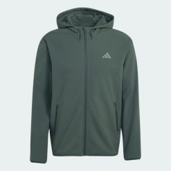 Kurtka D4T CLIMAWARM z suwakiem na całej długości. Zielone kurtki Adidas, xs, bez wzorów, z elastanu, z kapturem. Za 439.00 zł.