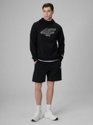 4F Spodenki dresowe męskie - czarne S. Czarne krótkie spodenki sportowe 4F, m, bez wzorów, z dresówki. Za 149.99 zł.