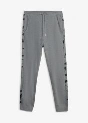 Spodnie sportowe z paskami po bokach, z bawełny organicznej. Szare spodnie treningowe długie bonprix, l, bez wzorów, z bawełny. Za 109.99 zł.