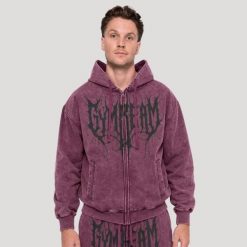 Bluza męska fitness z kapturem i zamkiem Abyss. Czerwone bluzy z kapturem GYMBEAM, m, bez wzorów, z bawełny, z kapturem. Za 148.90 zł.