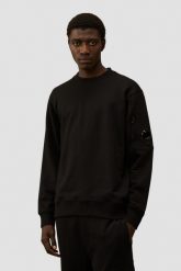 C.P. COMPANY Czarna męska bluza Crew Neck. Czarne bluzy C.P. Company, m, bez wzorów, z bawełny, bez kaptura. W wyprzedaży za 629.99 zł.