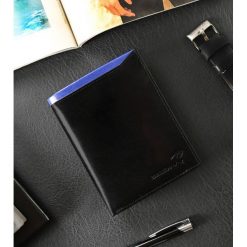 Portfel męski czarny z niebieską wstawką Ronaldo D1072-VT BLACK-BLUE. Czarne portfele RONALDO, bez wzorów, ze skóry. Za 65.99 zł.