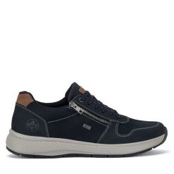 Półbuty Rieker. Niebieskie eleganckie półbuty Rieker, bez wzorów, bez obcasa, bez zapięcia. Za 351.00 zł.