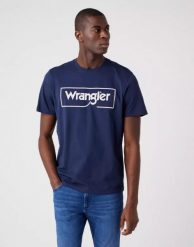 WRANGLER FRAME LOGO TEE MĘSKI T-SHIRT KOSZULKA NADRUK NAVY W70JD3114 112320768. Niebieskie t-shirty Wrangler, m, bez wzorów, z bawełny, bez kołnierzyka, bez ramiączek. Za 69.99 zł.