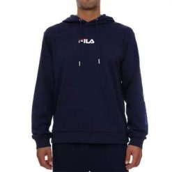 Bluza sportowa męska Fila Satria Hoody. Niebieskie bluzy z kapturem Fila, m, bez wzorów, z materiału, z kapturem. Za 129.00 zł.