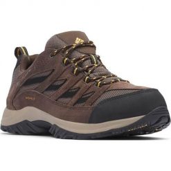 Buty trekkingowe męskie Columbia Crestwood Waterproof. Brązowe buty trekkingowe Columbia, bez wzorów, z materiału, bez zapięcia, trekkingowe. Za 349.99 zł.