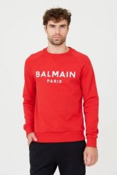 BALMAIN Czerwona bluza Printed Sweatshirt. Czerwone bluzy Balmain, m, bez wzorów, bez kaptura. W wyprzedaży za 1,999.99 zł.