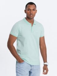 Koszulka polo z dzianiny pique - jasnozielona V1 - Rozmiar: M. Zielone koszulki polo sportowe Ombre Clothing, m, bez wzorów, z bawełny, bez kołnierzyka, bez ramiączek. W wyprzedaży za 39.99 zł.