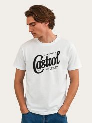WOOOP Koszulka "Castrol Registered Script" w kolorze białym rozmiar: XL. Białe bezrękawniki Wooop, xl, bez wzorów, z bawełny, bez kołnierzyka, bez ramiączek. Za 56.99 zł.