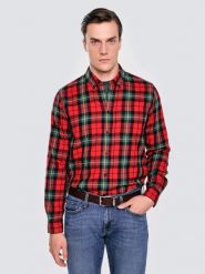 Koszula męska w kratę czerwona Sensitewo 603. Czerwone koszule BIG STAR, l, bez wzorów, z jeansu, bez kołnierzyka, bez ramiączek. W wyprzedaży za 139.99 zł.