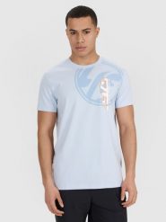 4F T-shirt regular z nadrukiem męski - niebieski XL. Niebieskie t-shirty 4F, m, bez wzorów, z bawełny, bez kołnierzyka, bez ramiączek. Za 69.99 zł.