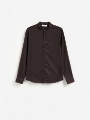 Koszula super slim z bawełną egipską - ciemnobrązowy. Brązowe koszule Reserved, l, bez wzorów, z bawełny, bez kołnierzyka, bez ramiączek. Za 129.99 zł.