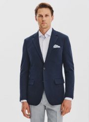 PAKO LORENTE – Granatowa żakardowa marynarka męska. Garnitury Pako Lorente, na co dzień, m, bez wzorów, z bawełny. Za 899.99 zł.