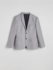 Marynarka slim fit - jasnoszary. Szare garnitury Reserved, l, bez wzorów, z dzianiny. Za 249.99 zł.