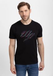 Bawełniany t-shirt z printem T-LASER. Czarne t-shirty Volcano, l, bez wzorów, z bawełny, bez kołnierzyka, bez ramiączek. Za 59.99 zł.