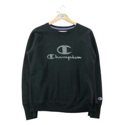 Bluza męska z metalicznym srebrnym logo. Czarne bluzy bez kaptura Champion, m, bez wzorów, z dresówki, bez kaptura. Za 113.64 zł.