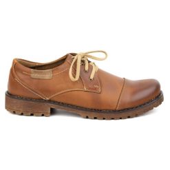 Buty męskie skórzane OLIVIER 312GT z przeszytym noskiem brązowe. Brązowe botki sznurowane bez wzorów, z jeansu, bez obcasa, bez zapięcia. Za 351.82 zł.