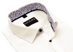 Biała elastyczna koszula męska Modini z kontrastem w kwiatki DD13. Białe koszule Modini Moda Męska, m, bez wzorów, z bawełny, bez kołnierzyka, bez ramiączek. W wyprzedaży za 198.00 zł.