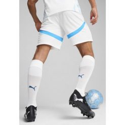 Męskie szorty Olympique Marsylia 24/25 PUMA White Bleu Azur Blue. Białe szorty Puma, m, w ażurowe wzory, sportowe. Za 196.50 zł.