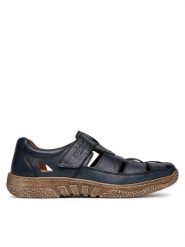 Rieker Sandały 03578-14 Granatowy. Niebieskie sandały Rieker, ze skóry, bez zapięcia. Za 399.99 zł.