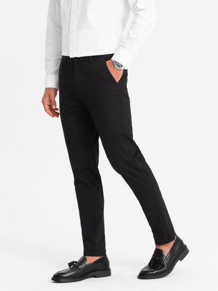 Jednolite męskie spodnie chinosy SLIM FIT – czarne V5 - Rozmiar: S. Czarne eleganckie spodnie Ombre Clothing, do pracy, m, z bawełny, biznesowe. W wyprzedaży za 89.99 zł.