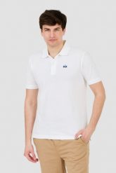 LA MARTINA Białe polo z małym logo. Białe koszulki polo La Martina, m, bez wzorów, bez kołnierzyka, bez ramiączek. W wyprzedaży za 269.99 zł.