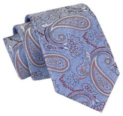 Męski Krawat Angelo di Monti - Niebieskie Tło, Wzór Paisley. Niebieskie krawaty i muchy Angelo di Monti, bez wzorów, z tkaniny. Za 45.00 zł.