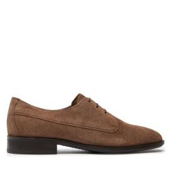 Półbuty BOSS. Brązowe eleganckie półbuty Boss, bez wzorów, bez obcasa, bez zapięcia. Za 489.99 zł.