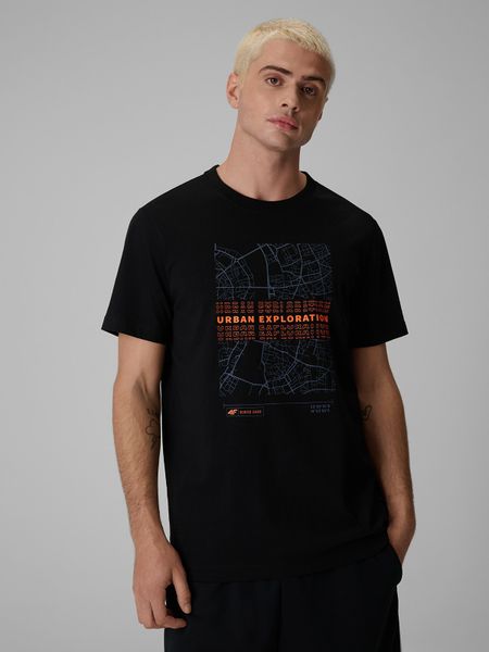 4F T-shirt regular z nadrukiem męski - czarny 3XL. Czarne t-shirty 4F, m, bez wzorów, z bawełny, bez kołnierzyka, bez ramiączek. Za 69.99 zł.