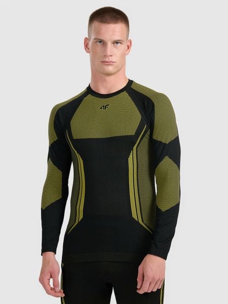 4F Bielizna termoaktywna bezszwowa (góra) męska - żółta L/XL. Żółta bielizna termoaktywna 4F, na zimę, l, bez wzorów, ze skóry, bez ramiączek, trekkingowe. Za 169.99 zł.