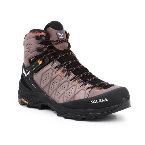 Buty trekkingowe męskie Salewa MS Alp Trainer 2 Mid Gtx. Brązowe buty trekkingowe Salewa, bez wzorów, z gumy, bez zapięcia, trekkingowe. Za 1,152.00 zł.