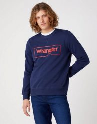 WRANGLER FRAME LOGO CREW MĘSKA BLUZA KLASYCZNA NADRUK NAVY W662HA114 112320240. Niebieskie bluzy Wrangler, m, bez wzorów, z bawełny, bez kaptura. Za 189.99 zł.