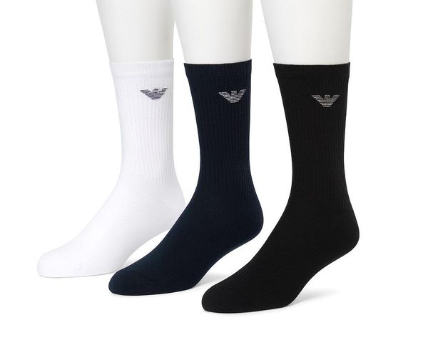 Skarpety męskie Emporio Armani Calza 3-Pack. Białe skarpety Emporio Armani Connected, bez wzorów, z bawełny. Za 93.90 zł.