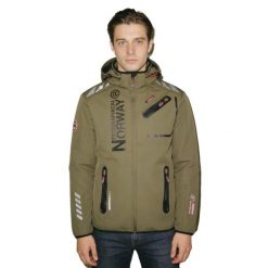 Męska turystyczna kurtka softshell GEOGRAPHICAL NORWAY ROYAUTE DB KAKI-NOIR…. Czarne kurtki Geographical Norway, m, z aplikacjami, z materiału, z kapturem. Za 249.00 zł.