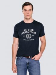 Koszulka męska z nadrukiem granatowa Marr 403. Niebieskie t-shirty BIG STAR, l, bez wzorów, z bawełny, bez kołnierzyka, bez ramiączek. Za 99.99 zł.