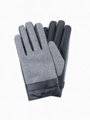 Eleganckie męskie rękawiczki z łączonych materiałów z wełną – szary melanż V1 OM-ACGL-0111 - one size. Szare rękawiczki Ombre Clothing, bez wzorów, z materiału. Za 59.99 zł.