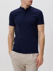 Koszula polo slim fit - granatowy. Niebieskie koszule Reserved, l, bez wzorów, z dzianiny, bez kołnierzyka, bez ramiączek. Za 89.99 zł.