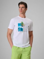 4F T-shirt regular z nadrukiem męski - biały S. Białe t-shirty 4F, m, bez wzorów, z bawełny, bez kołnierzyka, bez ramiączek. Za 69.99 zł.